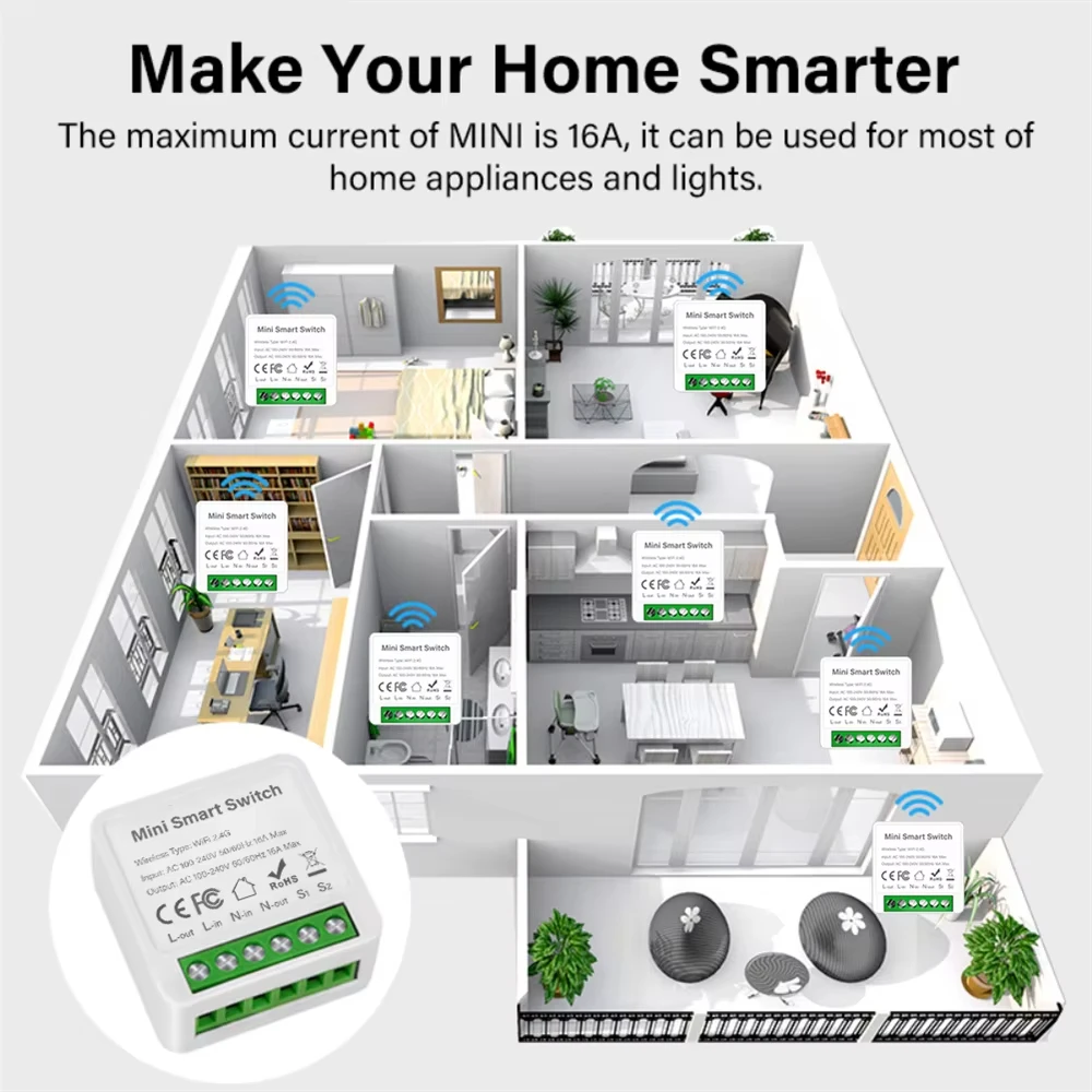 WIFI/ZigBee Smart Mini Smart Light Switch 2 Way Control Breaker Relay 16A Smart Life APP Voice Control For Tuya Alexa Google