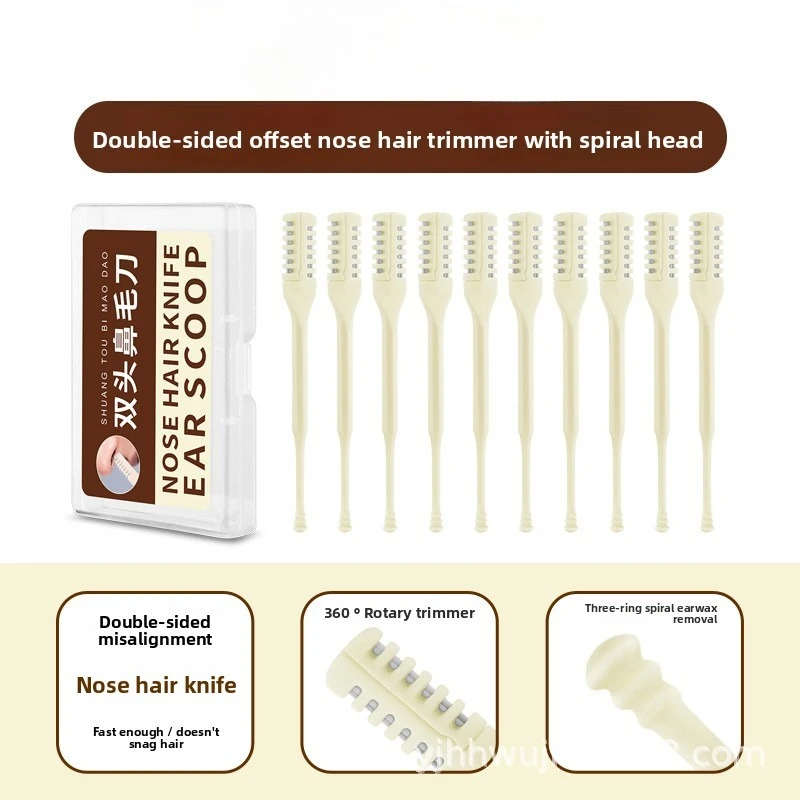 Manual Nose Hair Trimmer with Double-Sided Blade, Spiral Ear Cleaner, Rotating Stainless Steel Shaver for Nose and Ear Grooming