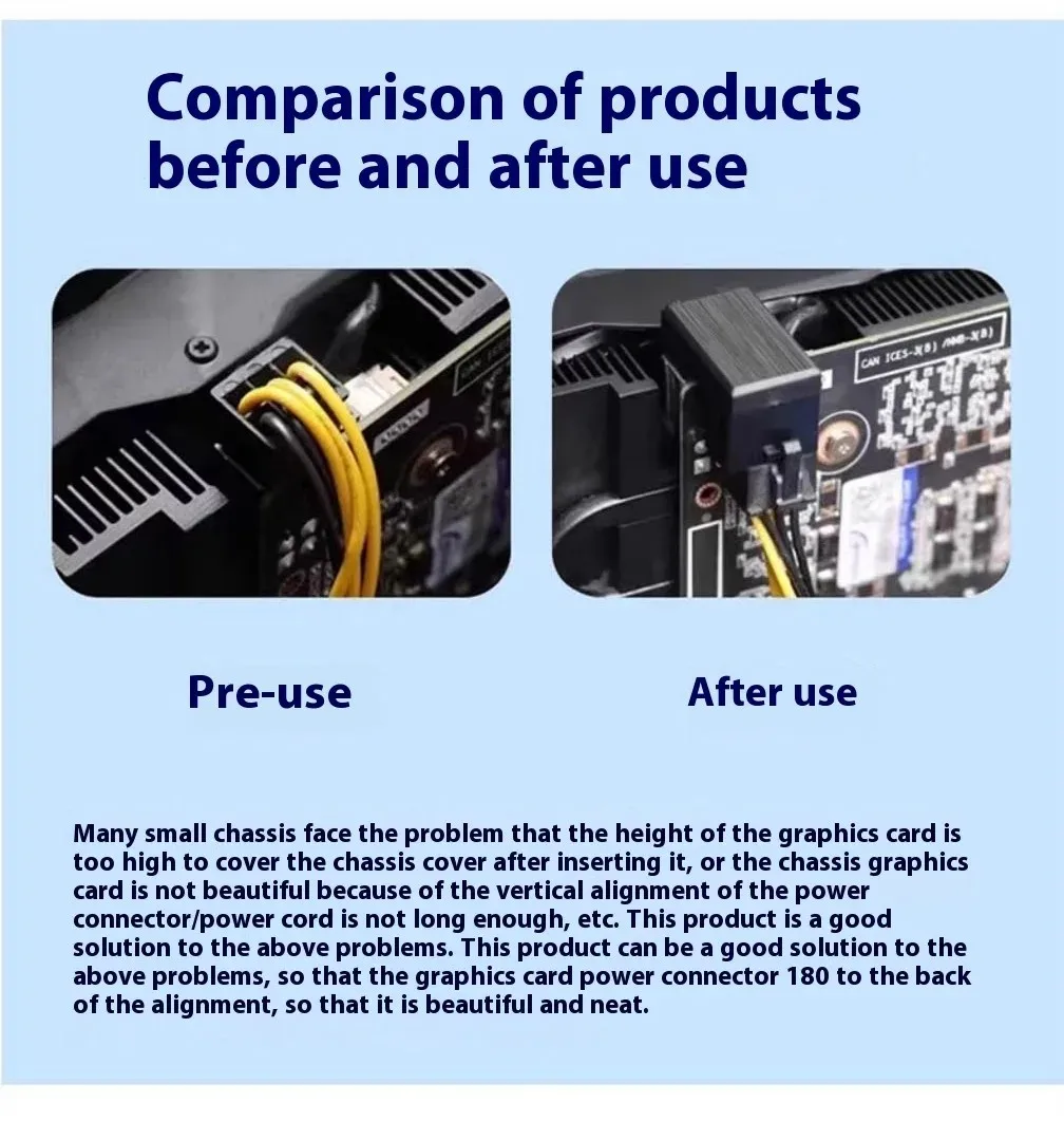 LDPCSJ 180° Rotating Elbow PCI-E Graphics Card Power Supply Adapter Connector GPU PSU Steering 6Pin 8Pin Wiring Artifact