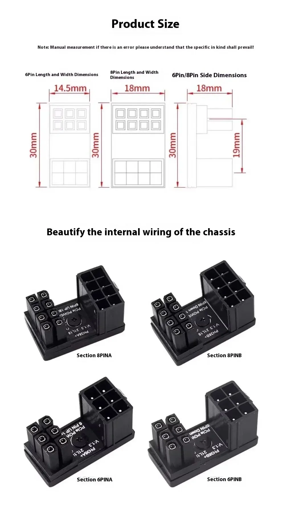 LDPCSJ 180° Rotating Elbow PCI-E Graphics Card Power Supply Adapter Connector GPU PSU Steering 6Pin 8Pin Wiring Artifact