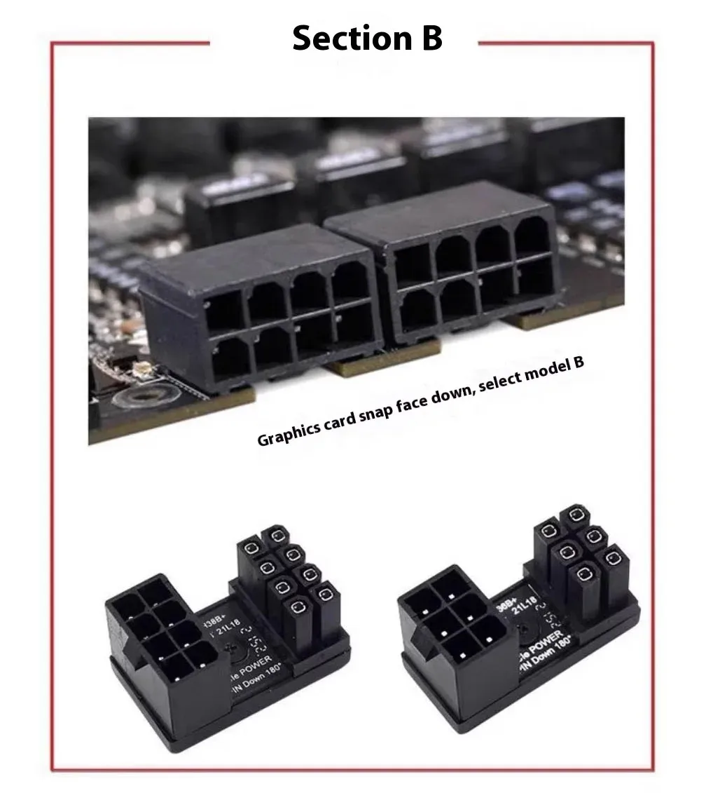 LDPCSJ 180° Rotating Elbow PCI-E Graphics Card Power Supply Adapter Connector GPU PSU Steering 6Pin 8Pin Wiring Artifact