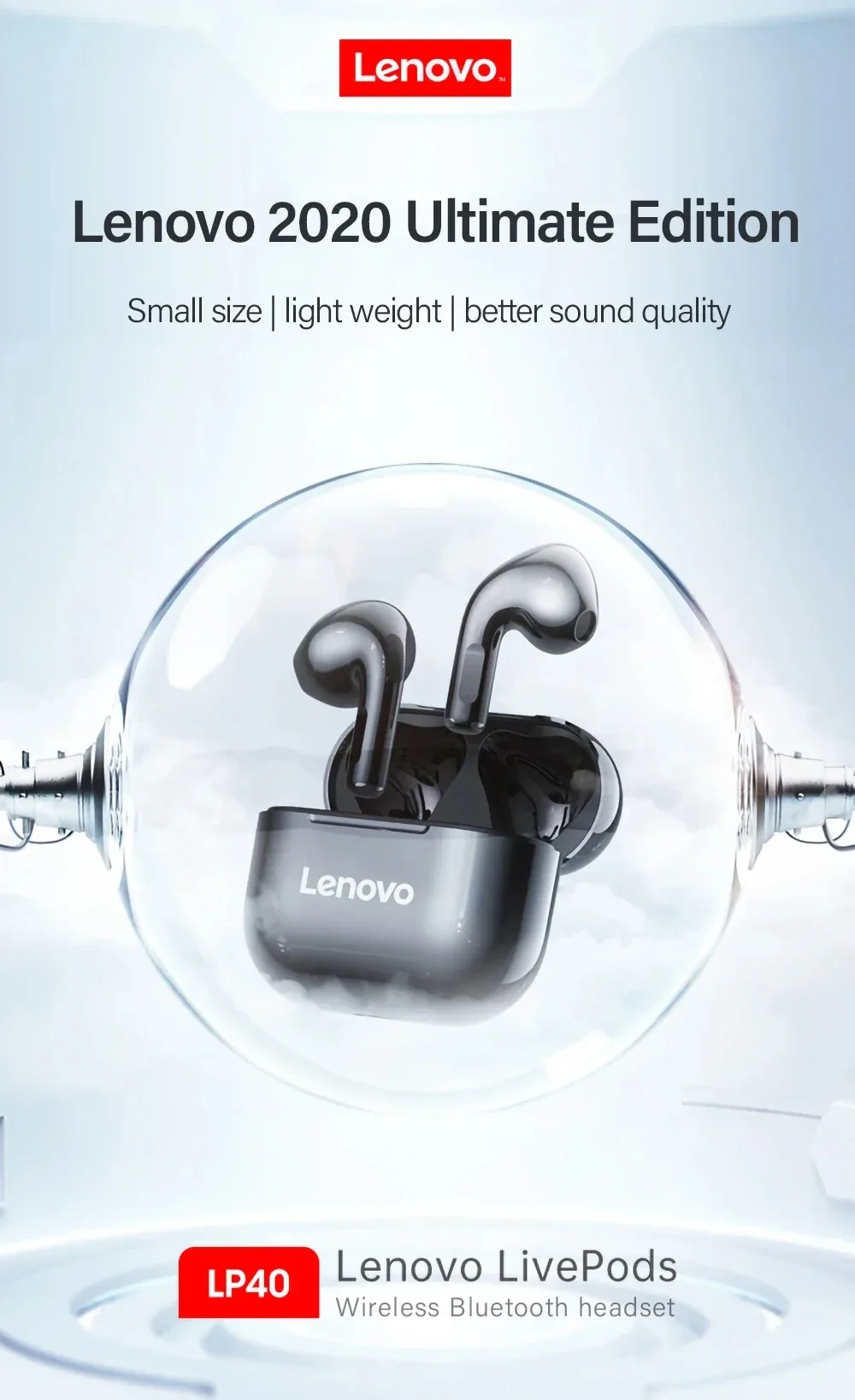 LP40 NEW Bluetooth V5.0 Earphones Anti-sweat Lightweight Headphones Compatible With Smart Phone Laptop Computer Earbuds