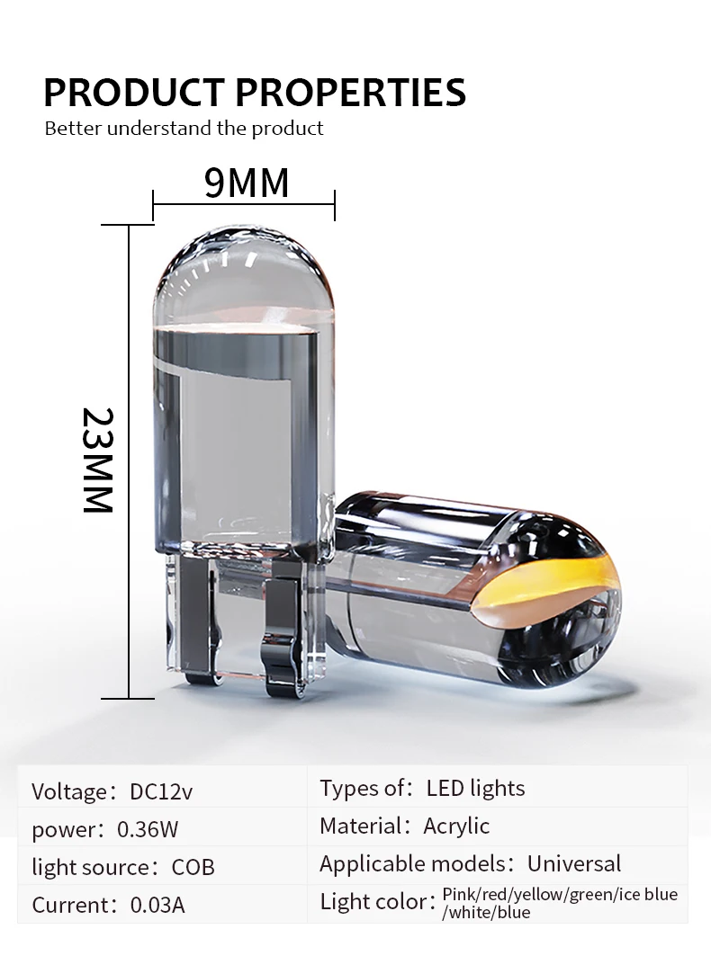 2/10pcs W5W 194 T10 Glass Housing Cob LED Car bulb 3000K 6000K White Blue Red Wedge License Plate Lamp Dome Light
