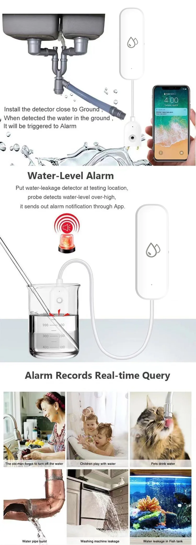 Tuya WiFi Water Sensor Leakage Alarm Flood Leak Detector Smart Home APP Remote Control Smart Home Security Protection