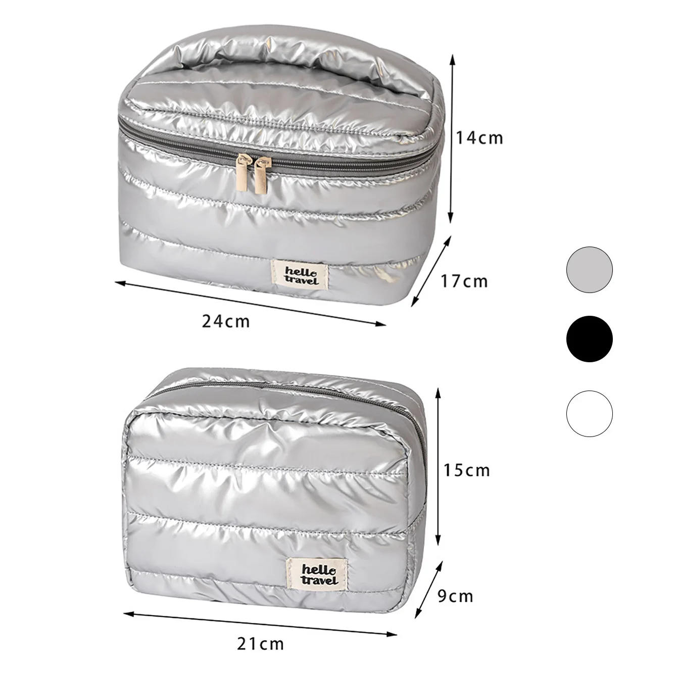 Puffer Makeup Bag Travel Organizer, Lightweight Cosmetic Storage Bag with Zipper, Portable Toiletry Bag for Women
