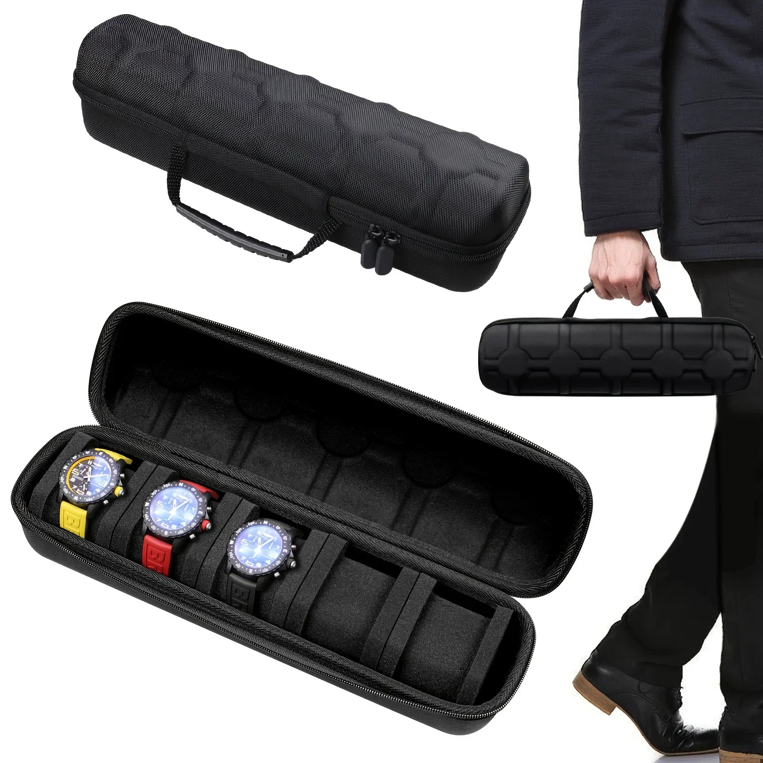 Watch Box Organizer for Men,Watch Travel Case Portable Storage Watch Display Holder for Wristwatches with anti-Move Watch Pillow