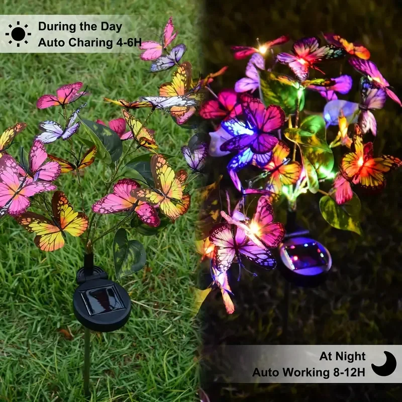 Solar LED Butterfly Flower Light Outdoor Simulation Butterfly Lawn Lamp Garden Waterproof Landscape for Home Christmas Decor