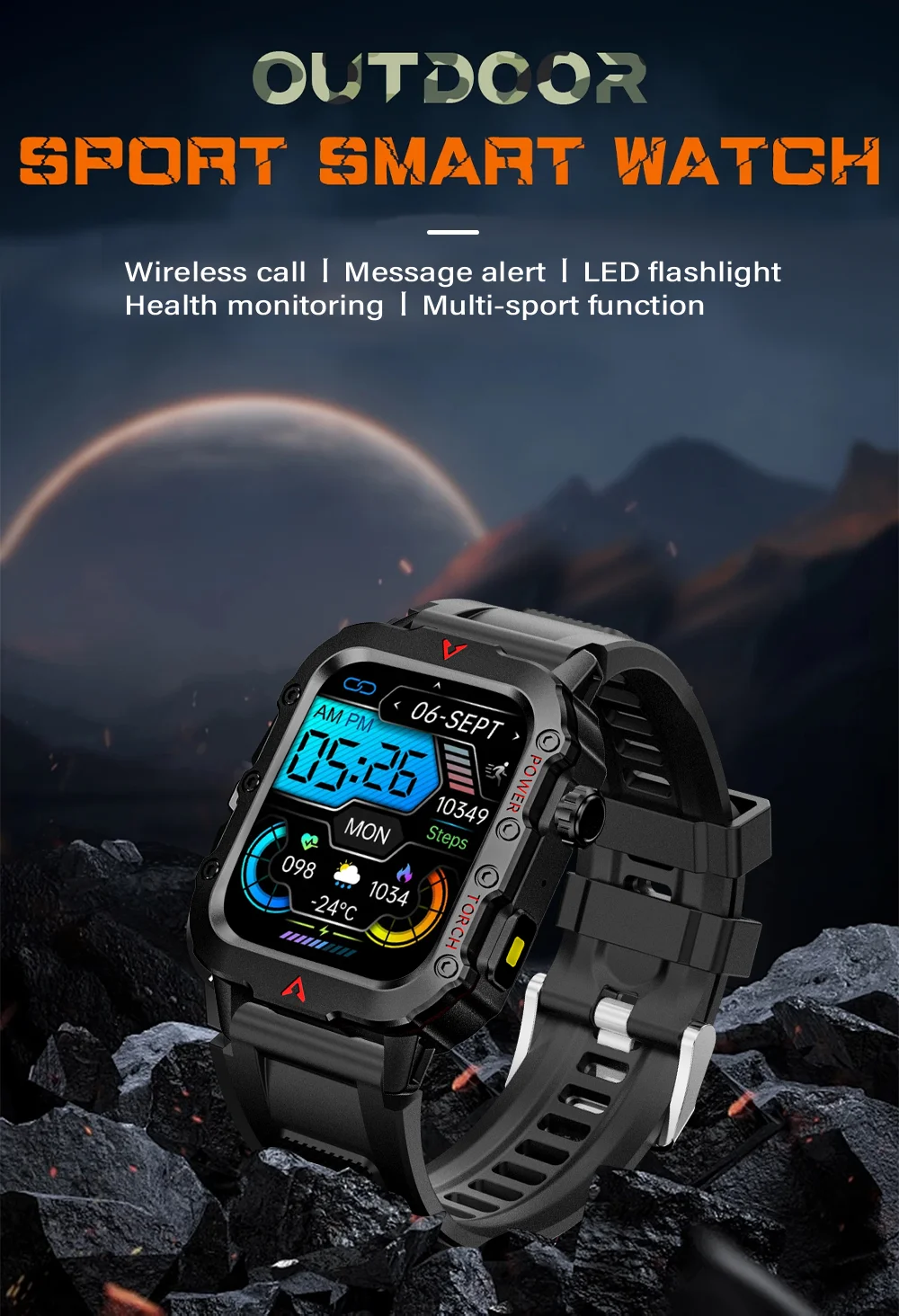 LAXASFIT 2026 New Smart Watch Men's Outdoor Watch 1.85 inch Voice Assistant Bluetooth Call with LED Flashlight Smart Watch