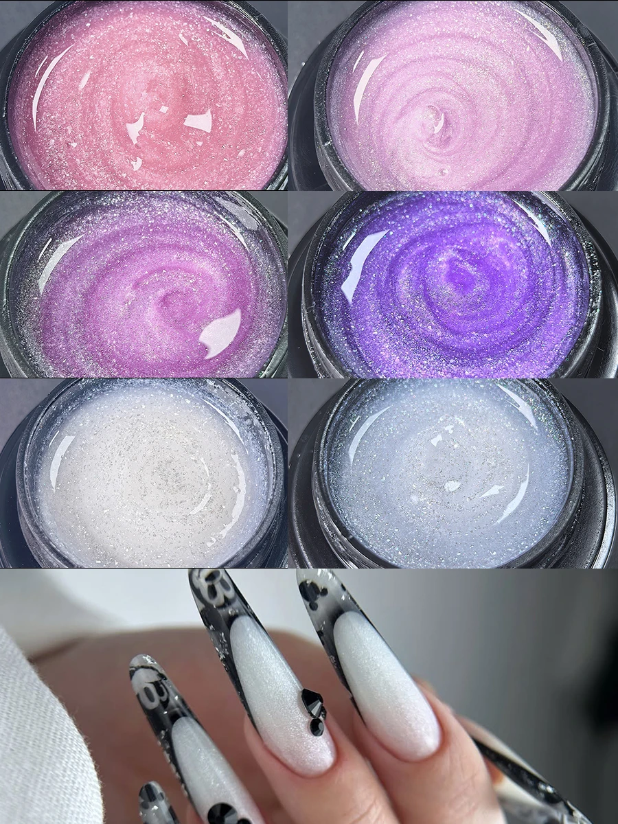 Jillnails Snow Sparkle Builder Nail Gel 100g/50g Hema TPO Free Shimmer Glitter Pink Purple Milky for Nail Extension Sculpting