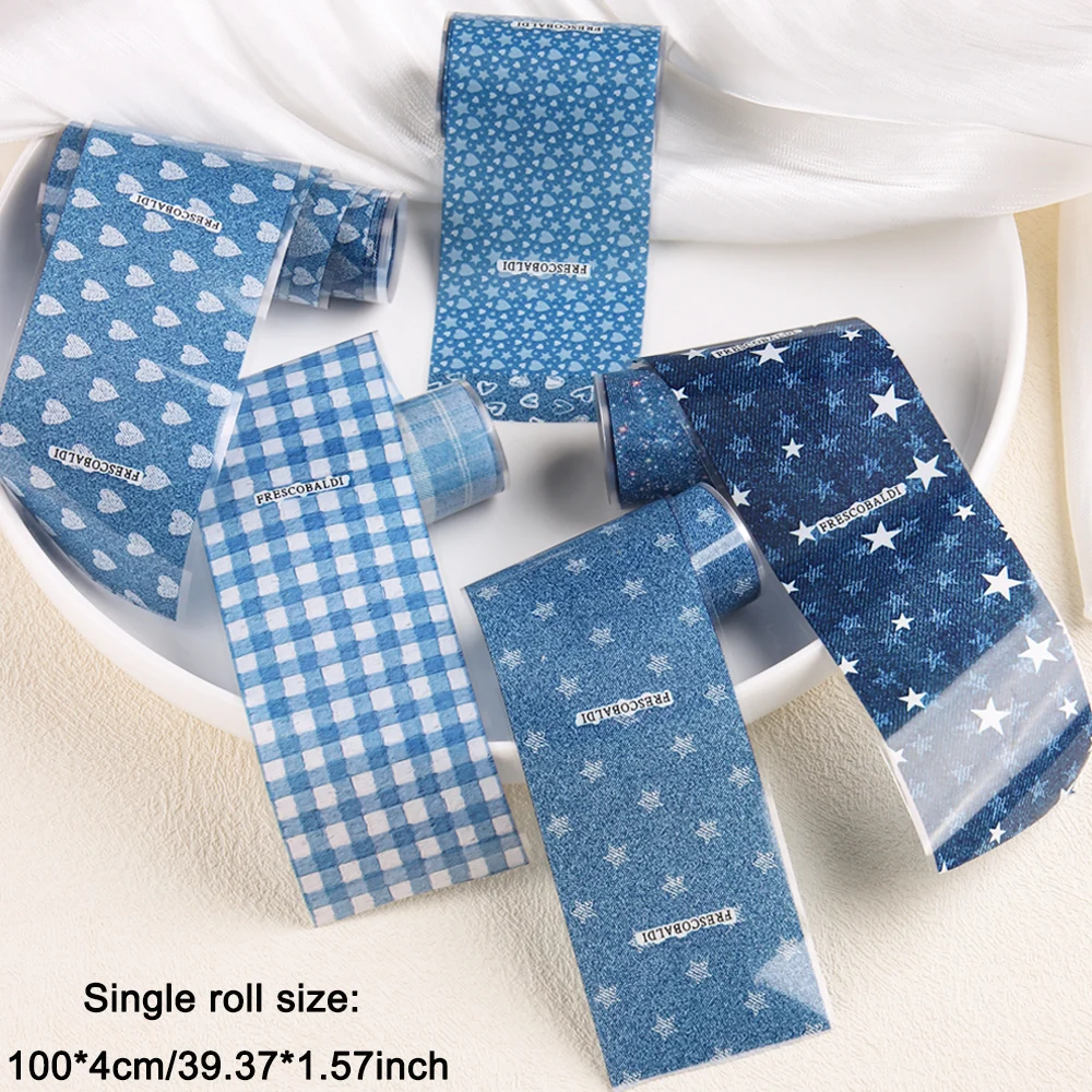 Ins Patchwork Style Denim Nail Art Transfer Paper, Cute Heart Star Blue Denim Texture Nail Design - Y2K Cool Girl Nail Art Decor