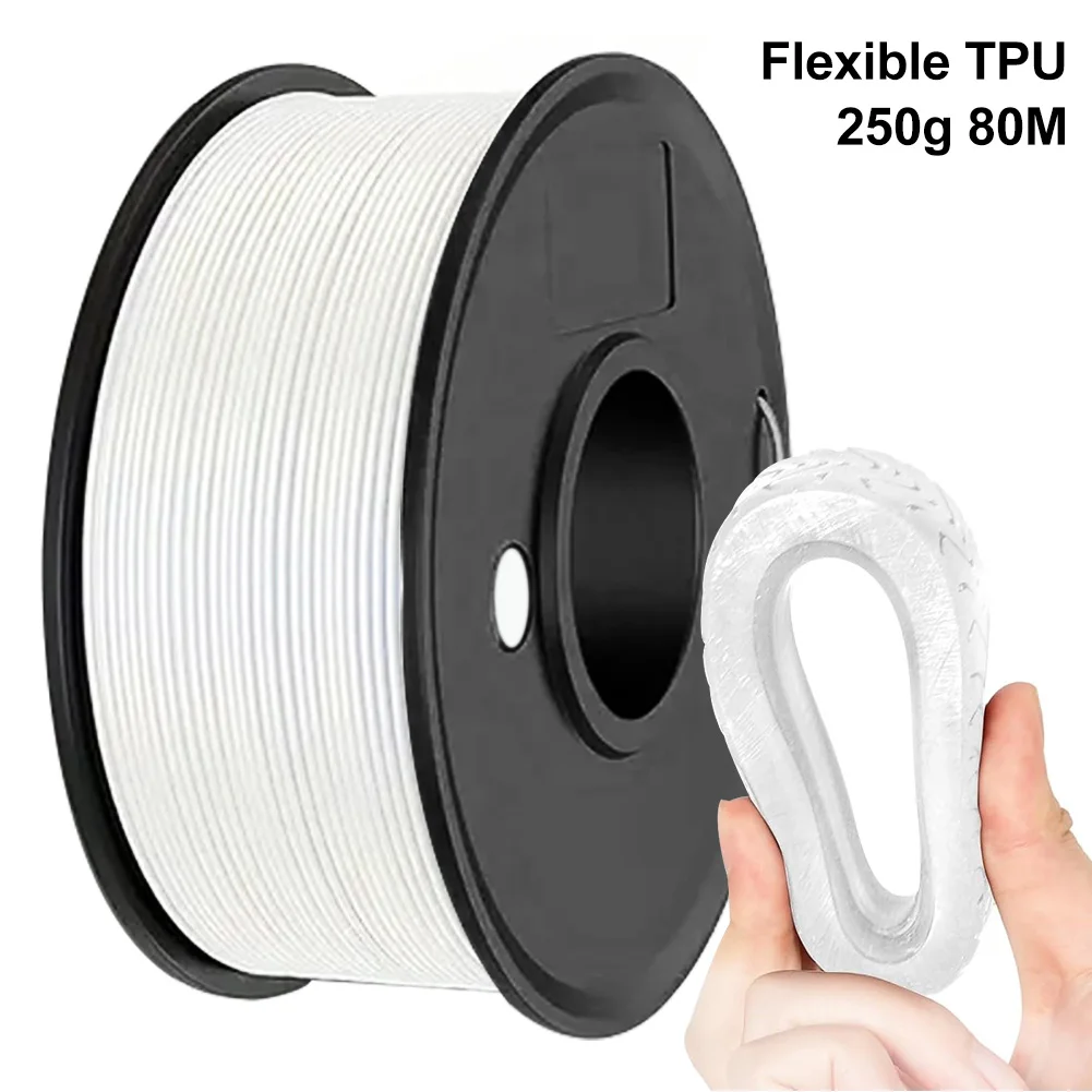 TPU 3D Printer Flexible Filament 250g (0.55lbs) 1.75mm Length 80M, Black, White
