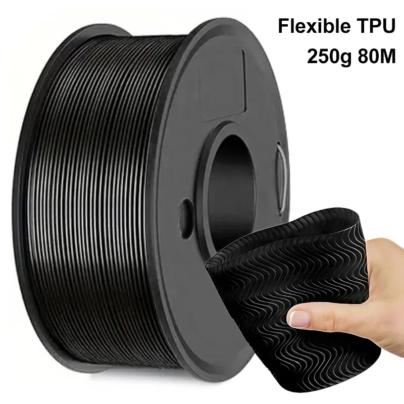 TPU 3D Printer Flexible Filament 250g (0.55lbs) 1.75mm Length 80M, Black, White