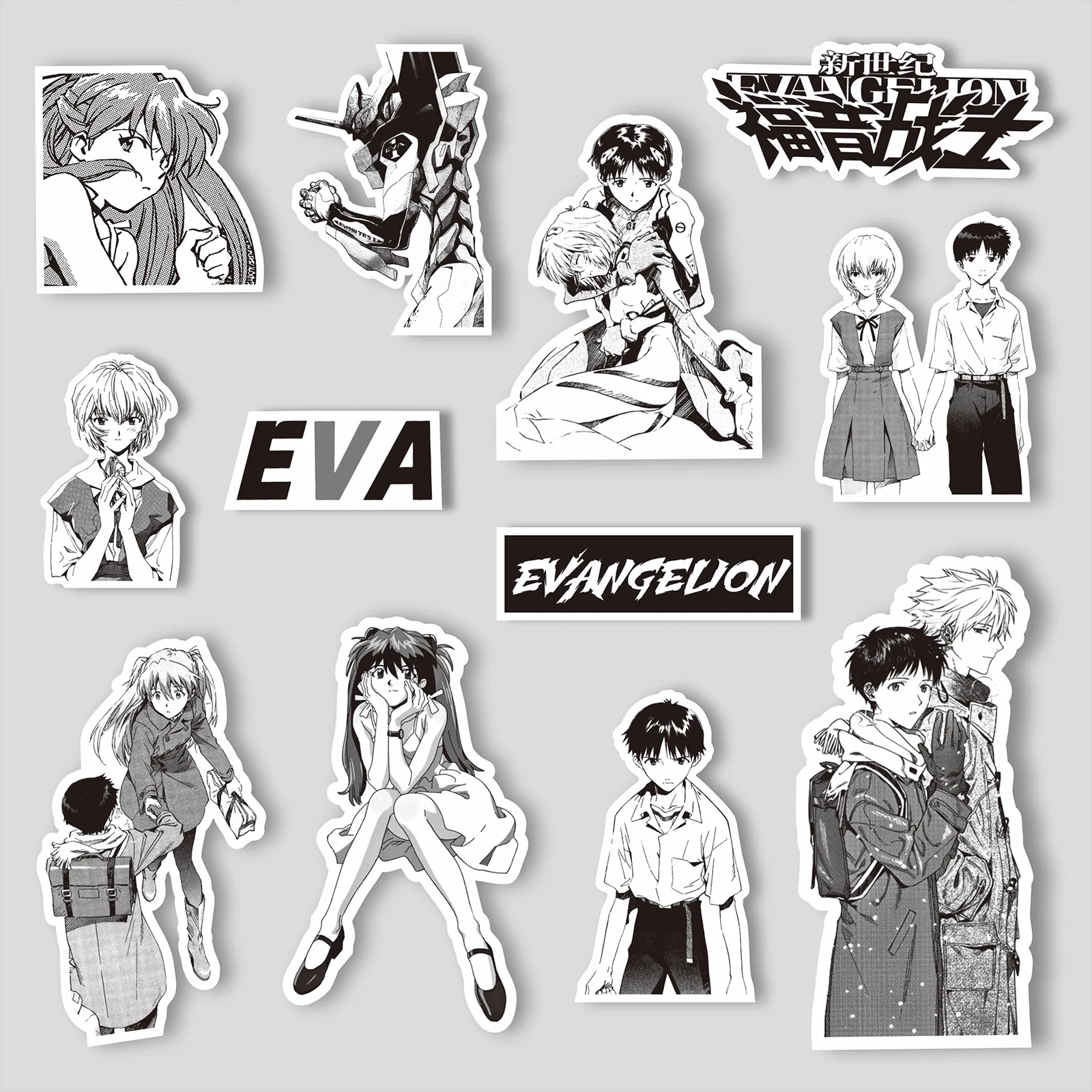 70/75PCS Black and White Sketch Neon Genesis Evangelion Stickers Classic Anime Decals for Notebook Skateboard Bike Sticker