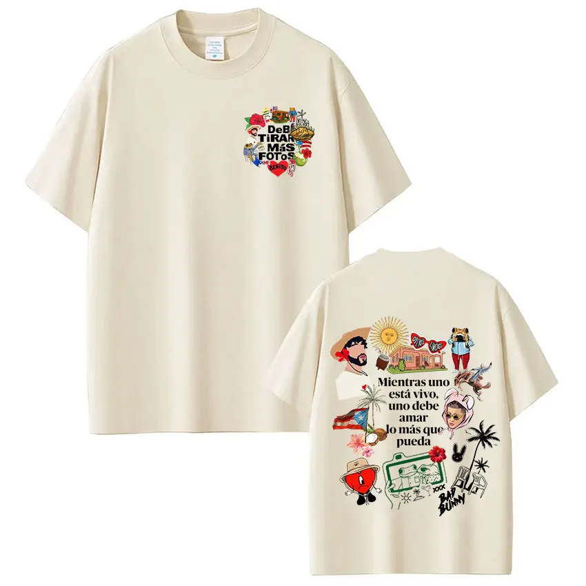 Rapper Bad Bunny T-shirt Debi Tirar Mas Fotos DTMF T Shirts Men's Women Clothing Fashion Hip Hop Cotton Casual Oversized T-shirt