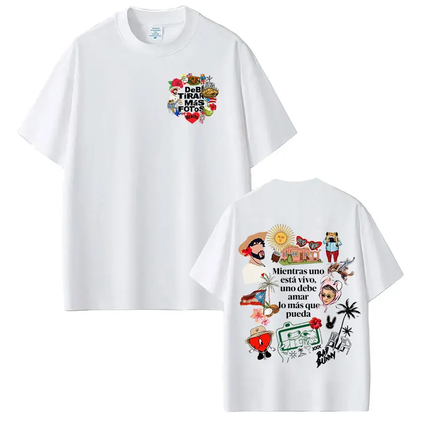 Rapper Bad Bunny T-shirt Debi Tirar Mas Fotos DTMF T Shirts Men's Women Clothing Fashion Hip Hop Cotton Casual Oversized T-shirt