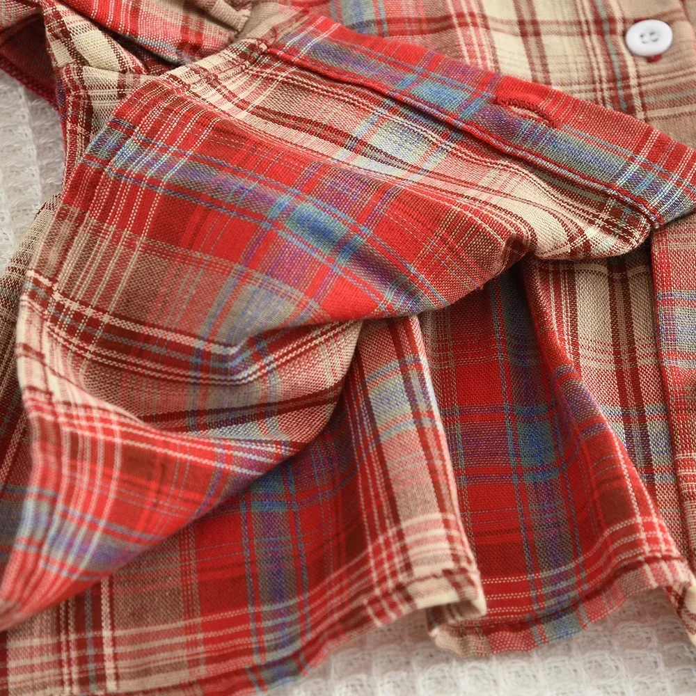 Summer Sweet and Casual 3-10-year-old Girls and Teenagers Pink Suit Square Collar Checkered Top+Wide Leg Pants Two Piece Set