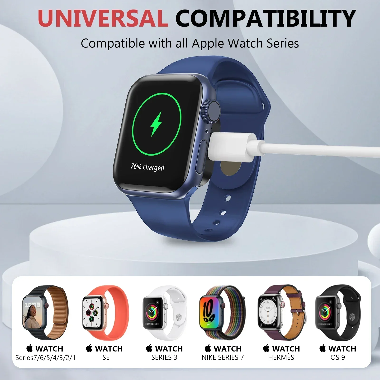 Portable Wireless Watch Charger Type C 8pin Two interfaces For Apple Watch S9 8 7 6 5 4 3 2 1 SE Ultra Series Fast Charger