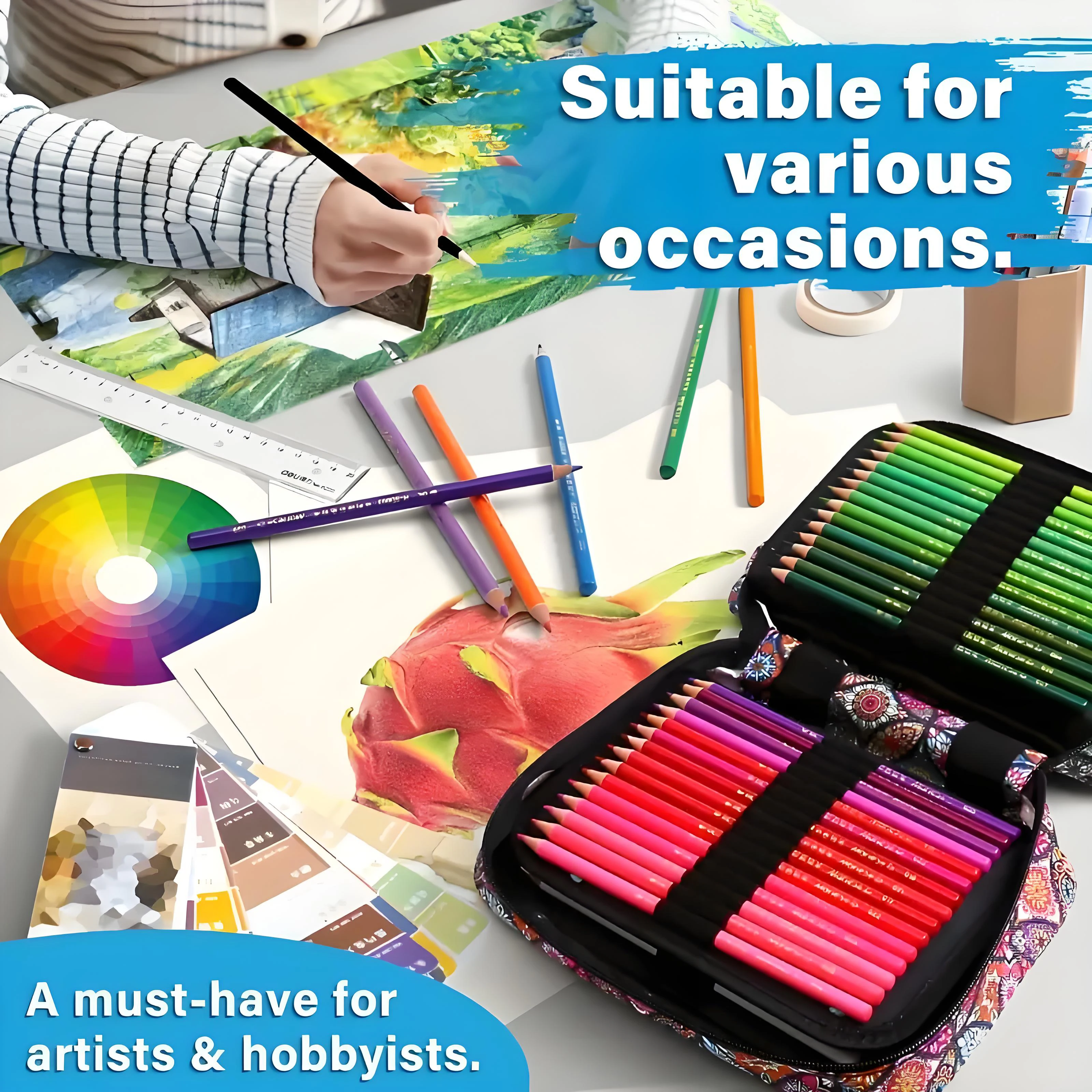1pc Colored Pencil Box 50/72/120 Slots,Large Capacity Pen Lead Box,Gel Pen Storage Bag Zipper Portable,for Adults,Painters