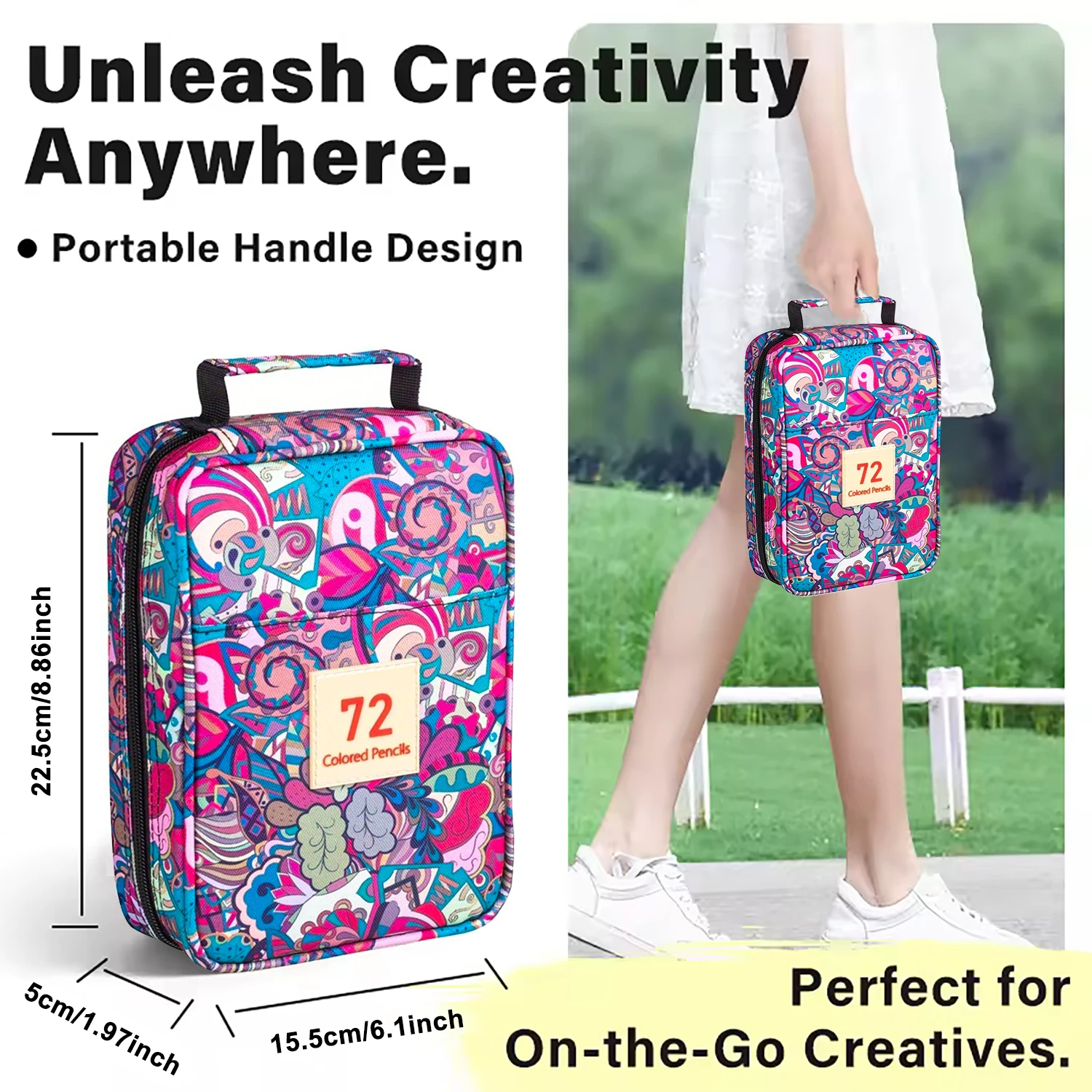 1pc Colored Pencil Box 50/72/120 Slots,Large Capacity Pen Lead Box,Gel Pen Storage Bag Zipper Portable,for Adults,Painters