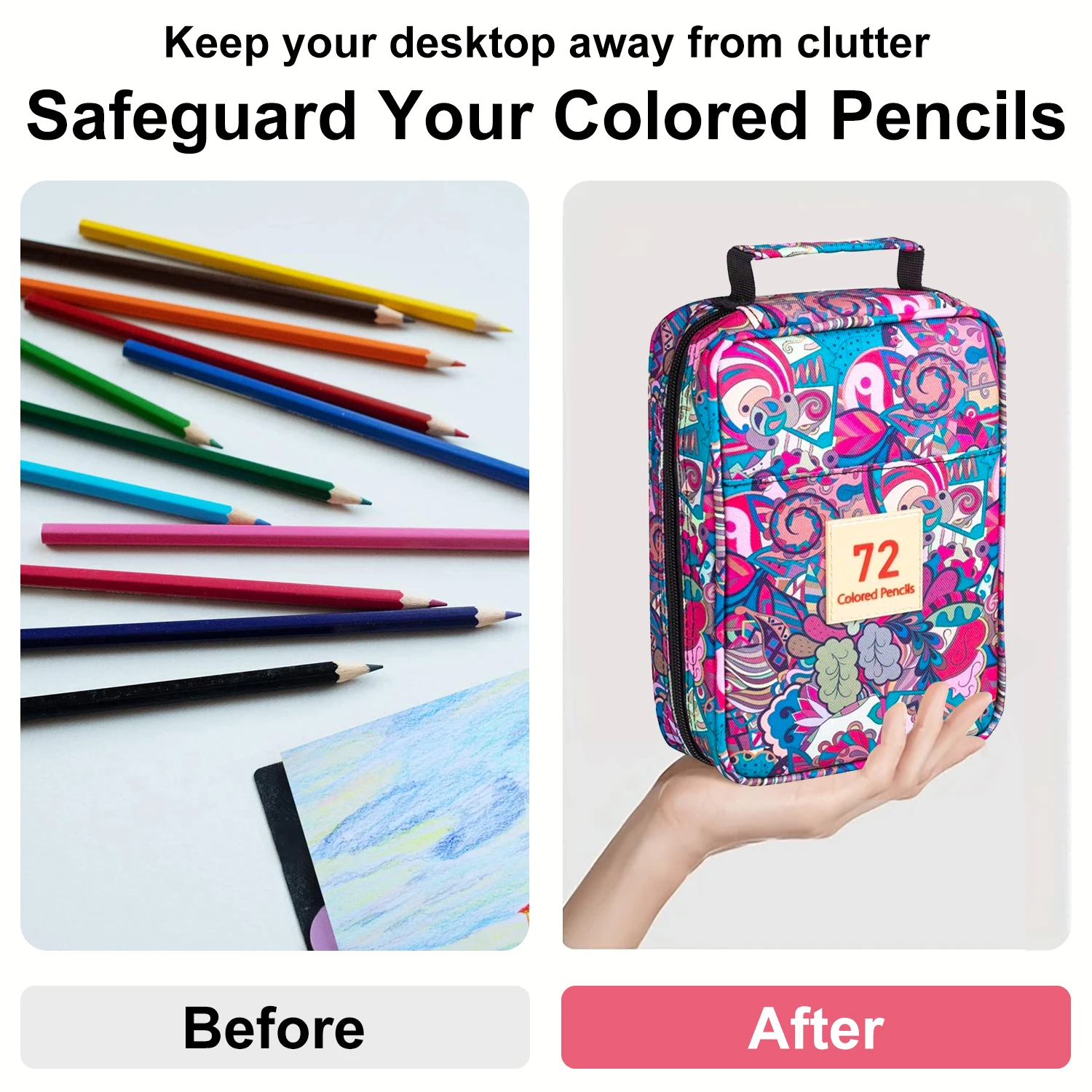 1pc Colored Pencil Box 50/72/120 Slots,Large Capacity Pen Lead Box,Gel Pen Storage Bag Zipper Portable,for Adults,Painters
