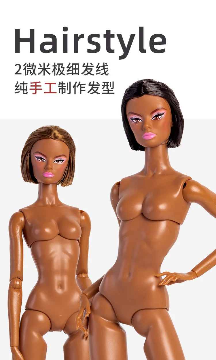 32cm Supermodel Doll Original Design Vinyl Molly Girls Black Skin Brown Hair 12 Joint Movable Body DIY Toys Limited Collection