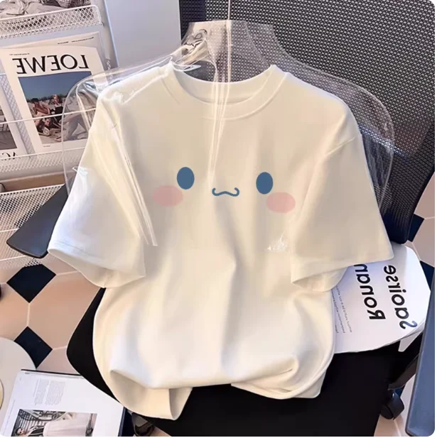 2026 Summer 100% Cotton Sanrio Cinnamoroll Printed Casual Loose T-shirt Parent-child Vintage Harajuku Top 52TOYS Collaboration.