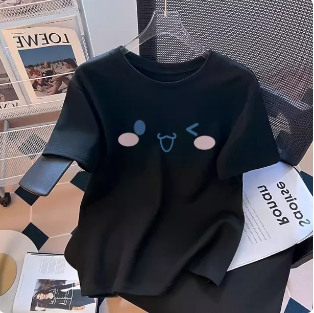 2026 Summer 100% Cotton Sanrio Cinnamoroll Printed Casual Loose T-shirt Parent-child Vintage Harajuku Top 52TOYS Collaboration.