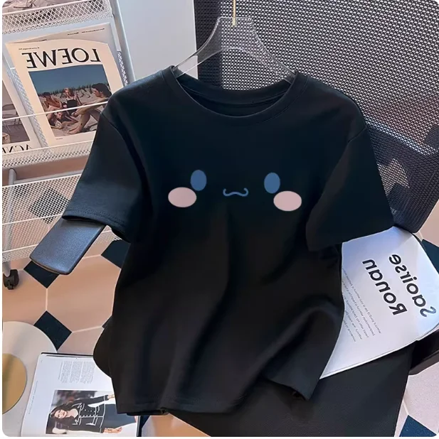 2026 Summer 100% Cotton Sanrio Cinnamoroll Printed Casual Loose T-shirt Parent-child Vintage Harajuku Top 52TOYS Collaboration.