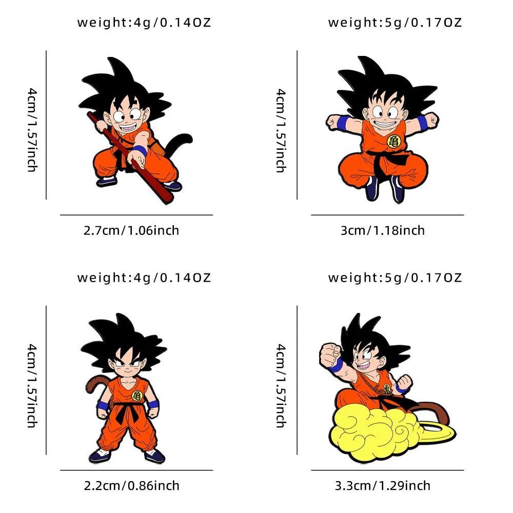 4 Pcs Son Goku Dragon Ball Cartoon Character Brooch Enamel Pin Metal Badge Jewelry for Clothes And Backpack Accessories Gifts