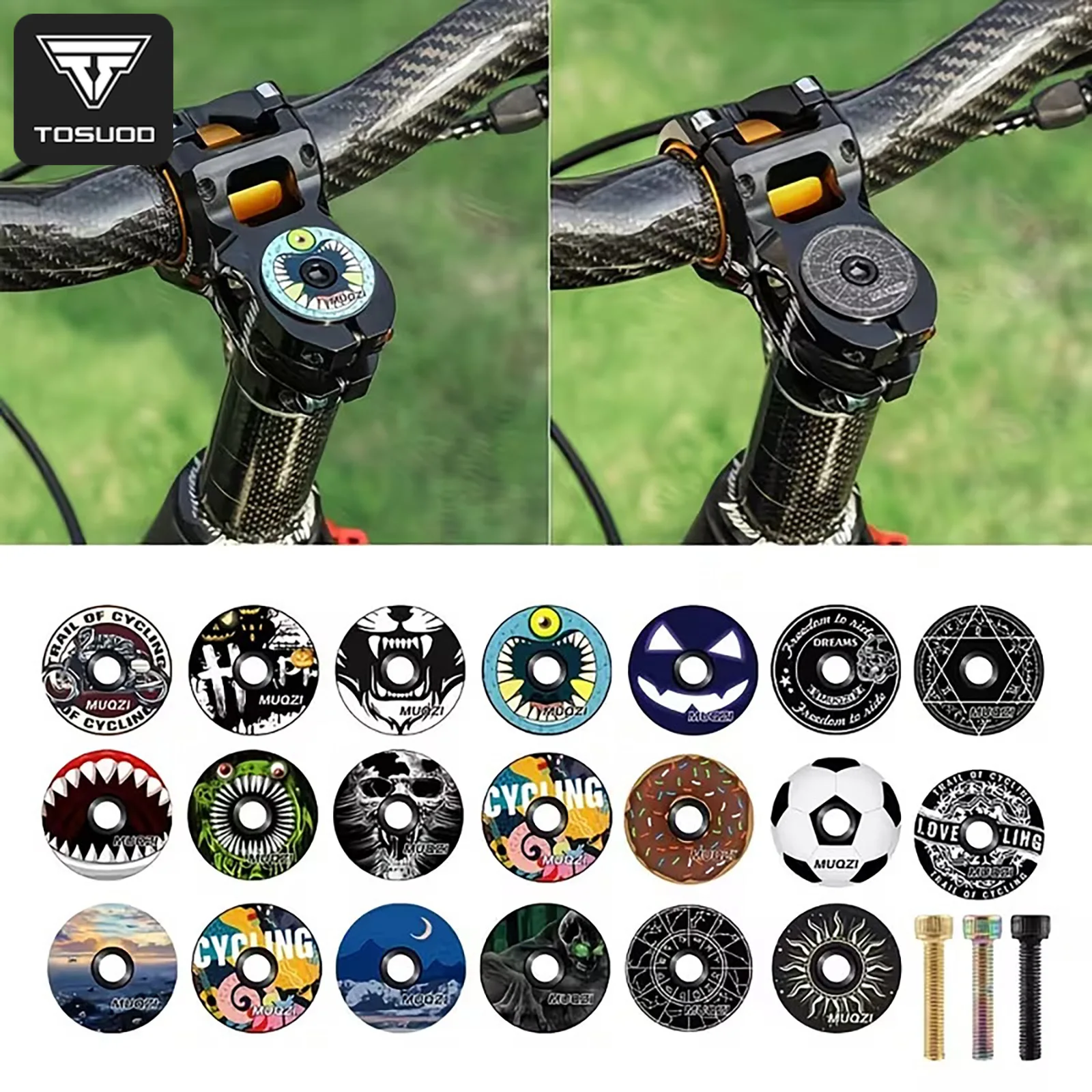 TOSUOD Bicycle Headset Top Cap Aluminum Alloy Lightweight Bike Headset Top Cap With M6x35mm Bolt For Mountain Road Bike Parts