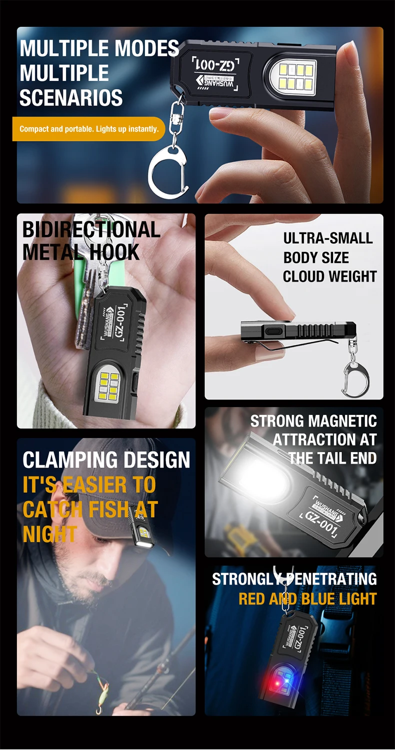 Portable Keychain LED COB Flashlight USB Rechargeable Torch with Pen Clip Powerful Mini Outdoor Working Lantern with Magnetic