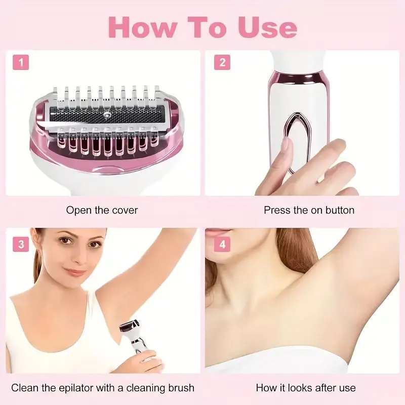 4-in-1 Rechargeable Electric Lady Shaver Set - 500mAh Portable Wet/Dry Trimmer for Face, Nose, Legs & Underarms