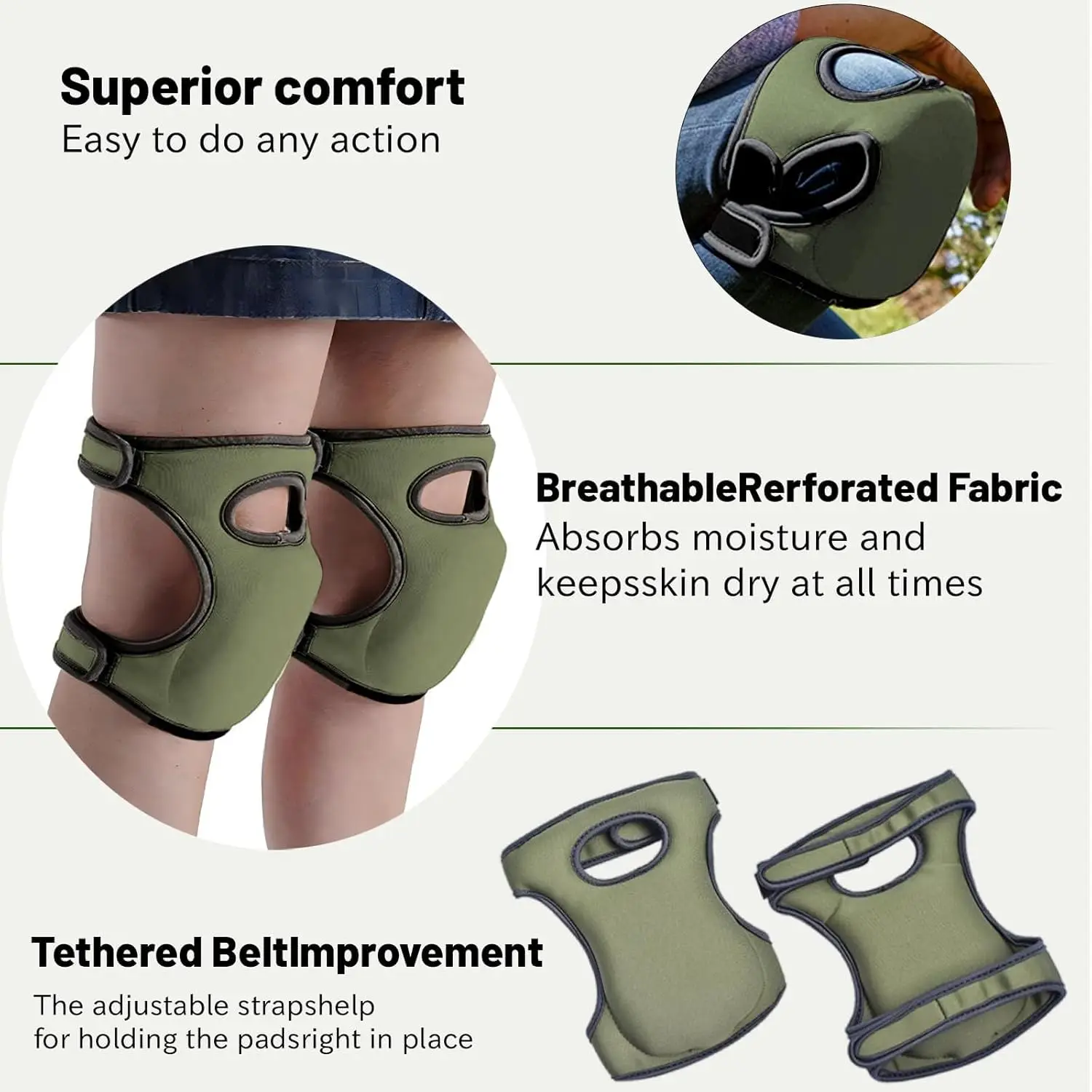 Heavy Duty Knee Pads Thick Foam Dual Strap Adjustable Breathable For Tile Laying Floor Scrubbing Mechanical Work Yoga Outdoor