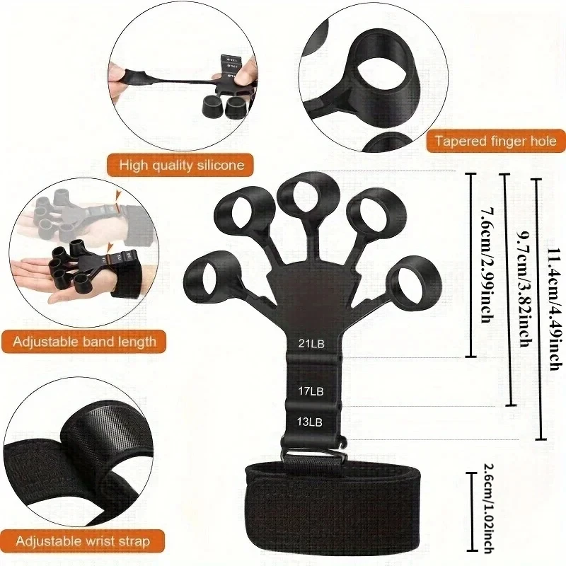 Finger Exerciser Hand Grip Strengthener Adjustable Silicone Forearm Wrist Trainer for Fitness Workouts Home Gym