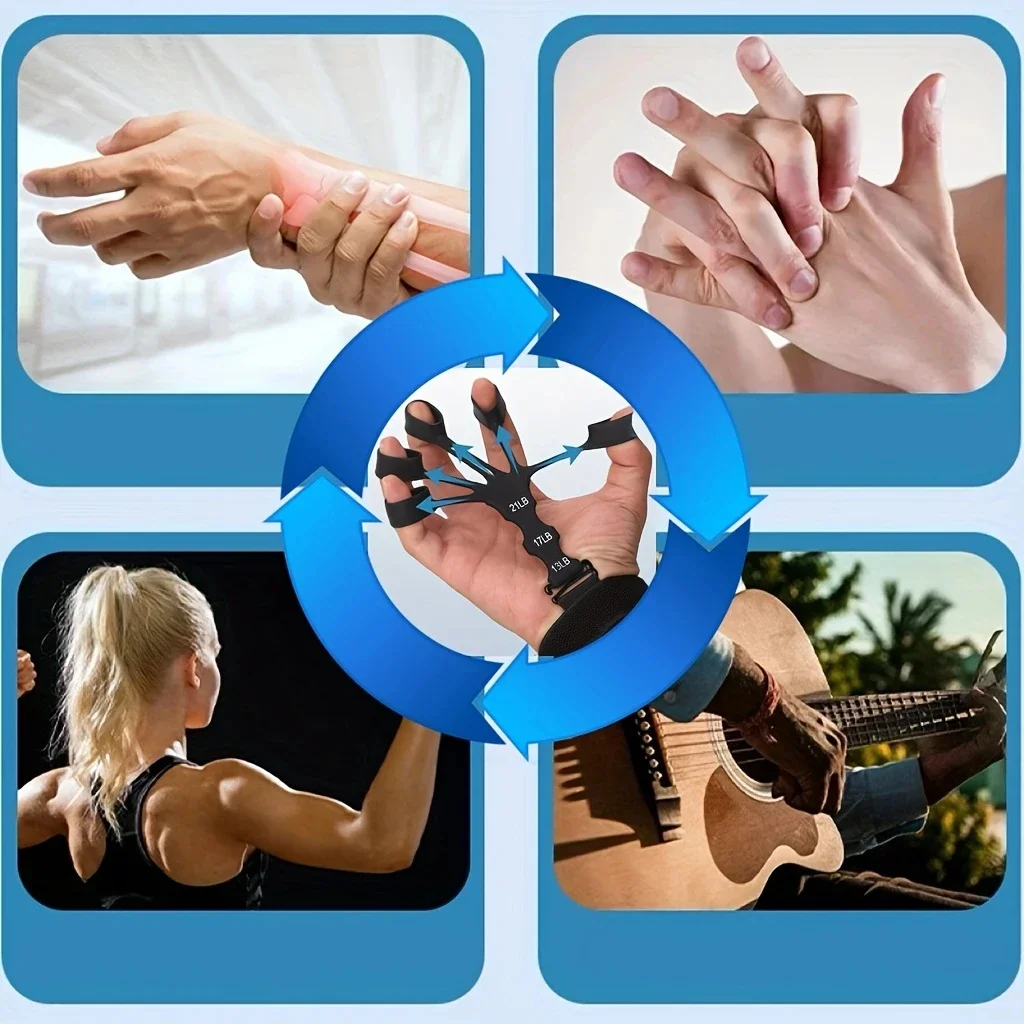 Finger Exerciser Hand Grip Strengthener Adjustable Silicone Forearm Wrist Trainer for Fitness Workouts Home Gym
