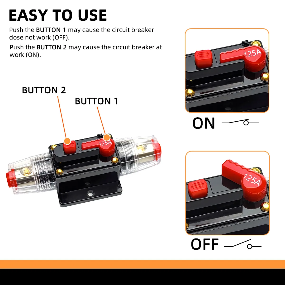 20-300 Ampere Car Audio System Manual Reset Waterproof Marine Circuit Breaker Reset Fuse 12V-48V DC Waterproof Circuit Breaker