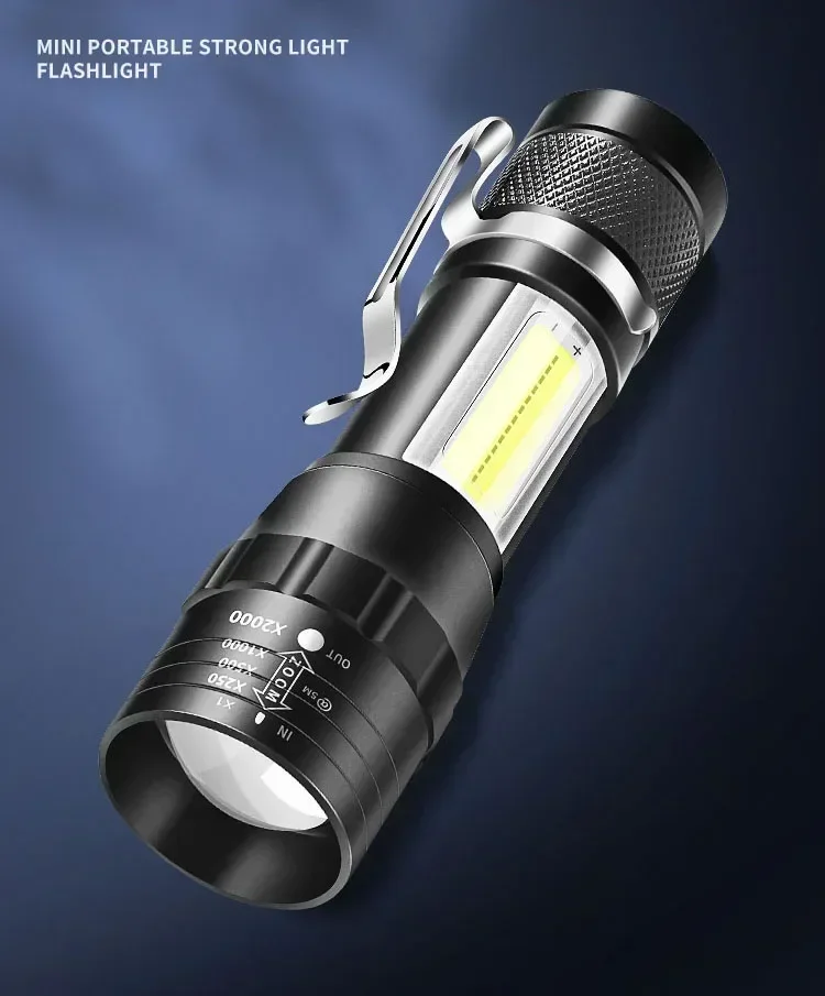 COB+XPE Mini Portable Flashlight Zoomable Small Torch USB Rechargeable Outdoor Camping Fishing Long Range Emergency Lantern