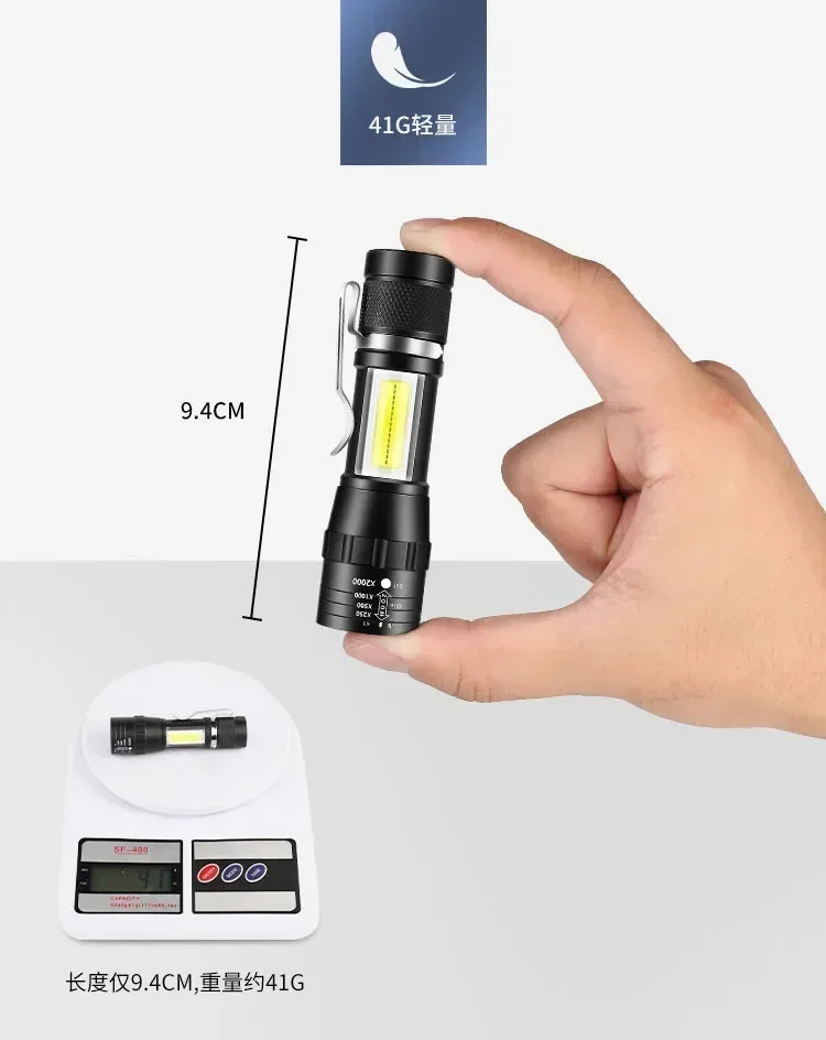 COB+XPE Mini Portable Flashlight Zoomable Small Torch USB Rechargeable Outdoor Camping Fishing Long Range Emergency Lantern