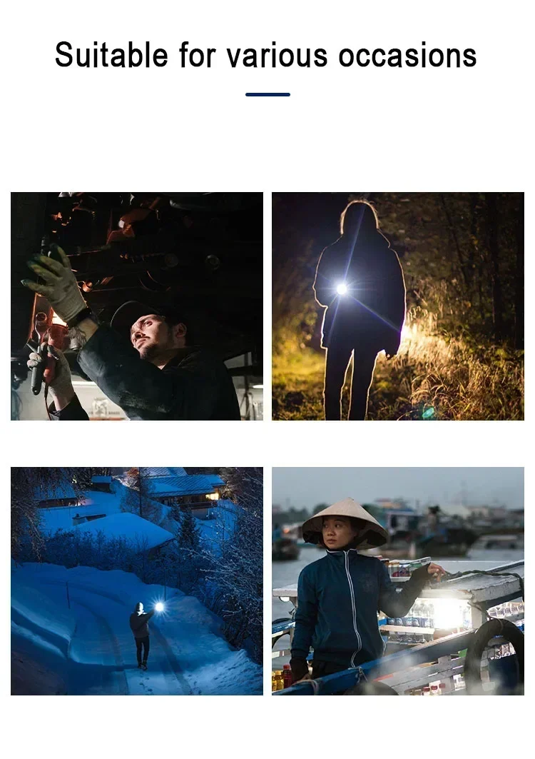 COB+XPE Mini Portable Flashlight Zoomable Small Torch USB Rechargeable Outdoor Camping Fishing Long Range Emergency Lantern