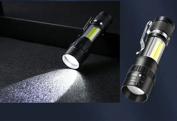 COB+XPE Mini Portable Flashlight Zoomable Small Torch USB Rechargeable Outdoor Camping Fishing Long Range Emergency Lantern