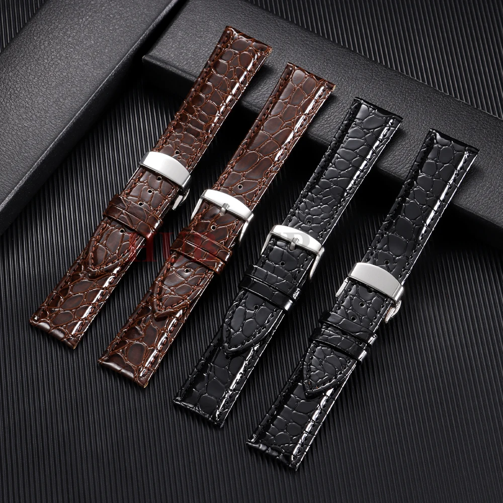 Crocodile Pattern Design Leather Watchbands Automatic Buckle Men Women Business Watch Band 12/14/16/18/19/20/22mm Watch Straps