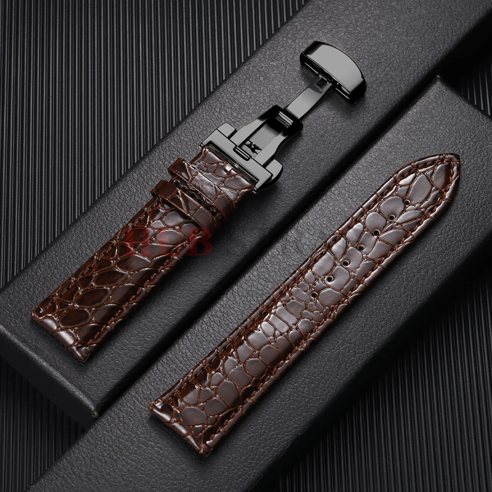 Crocodile Pattern Design Leather Watchbands Automatic Buckle Men Women Business Watch Band 12/14/16/18/19/20/22mm Watch Straps