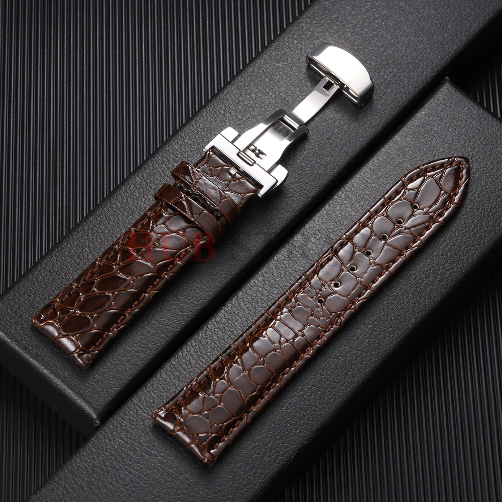 Crocodile Pattern Design Leather Watchbands Automatic Buckle Men Women Business Watch Band 12/14/16/18/19/20/22mm Watch Straps