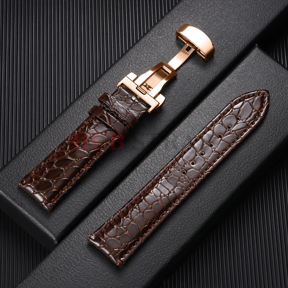 Crocodile Pattern Design Leather Watchbands Automatic Buckle Men Women Business Watch Band 12/14/16/18/19/20/22mm Watch Straps
