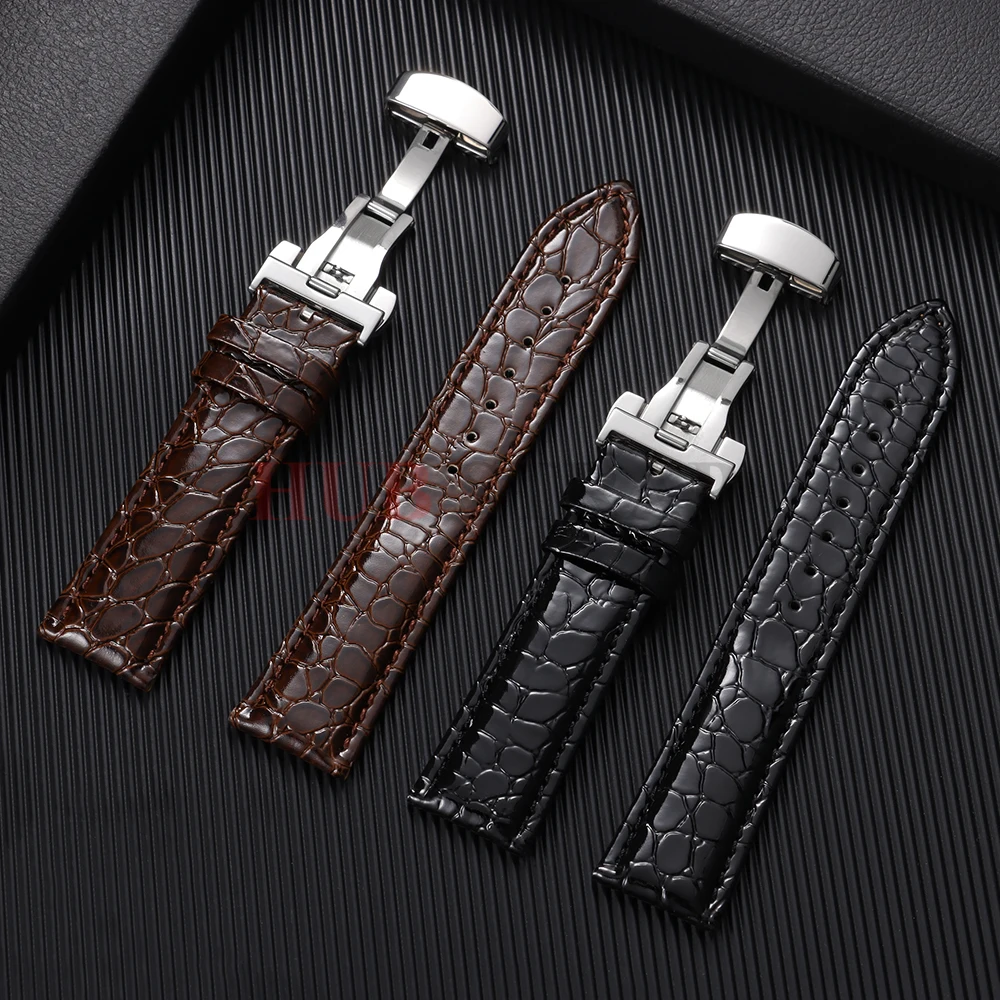 Crocodile Pattern Design Leather Watchbands Automatic Buckle Men Women Business Watch Band 12/14/16/18/19/20/22mm Watch Straps