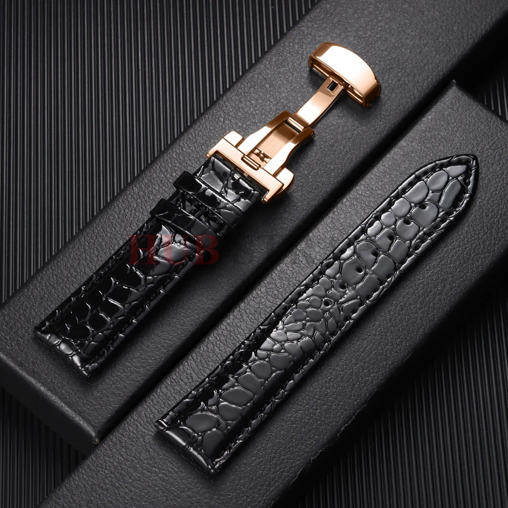Crocodile Pattern Design Leather Watchbands Automatic Buckle Men Women Business Watch Band 12/14/16/18/19/20/22mm Watch Straps