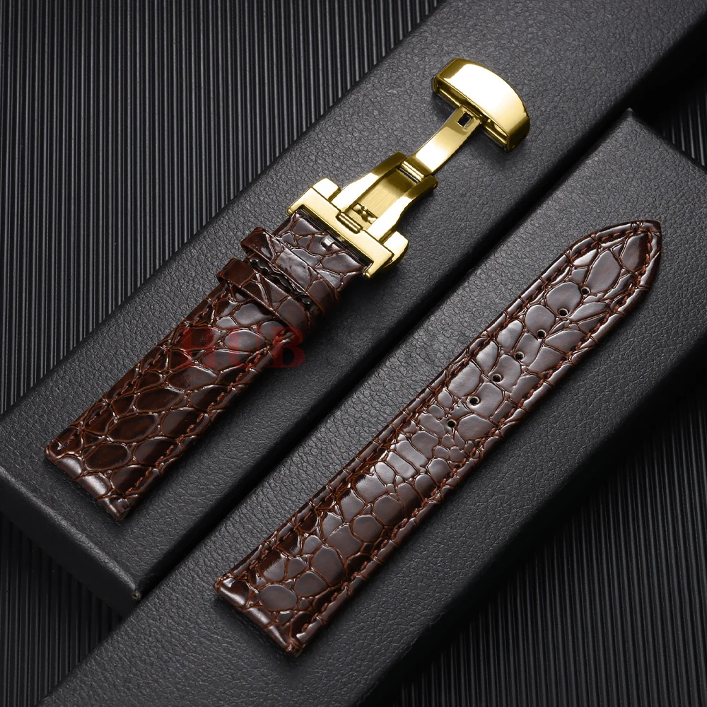 Crocodile Pattern Design Leather Watchbands Automatic Buckle Men Women Business Watch Band 12/14/16/18/19/20/22mm Watch Straps