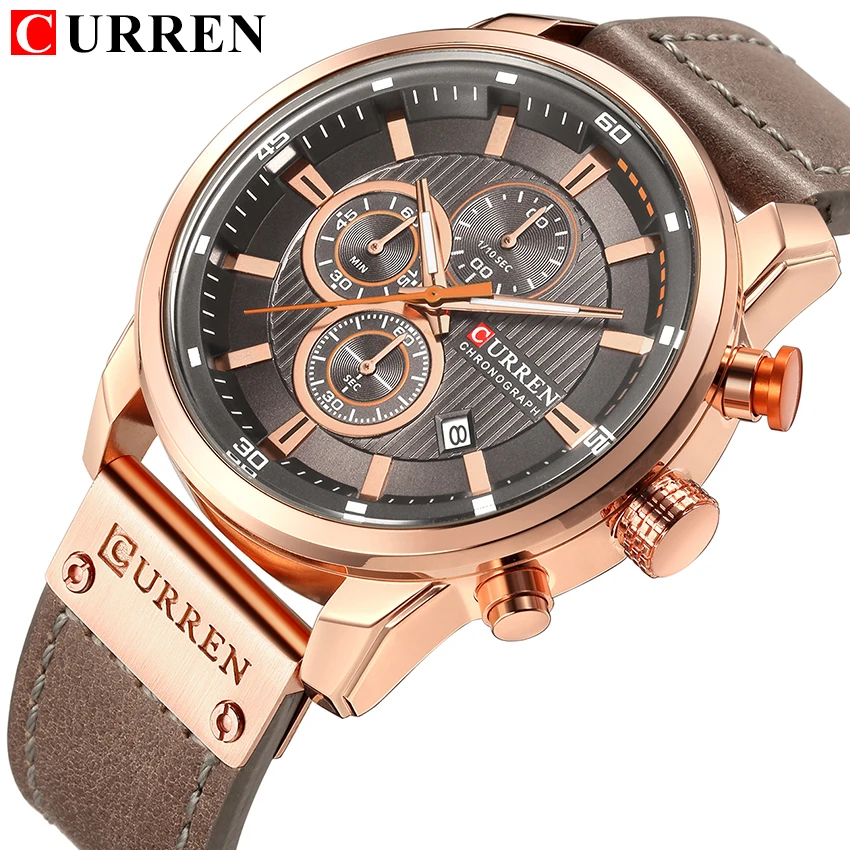 CURREN 8291 Mens Quartz Chronograph Watch Casual Leather Military Sport Fashion Gentleman Wristwatch