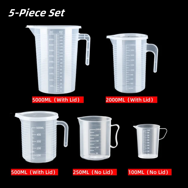 100-5000ml Kitchen Food Grade Measuring Cup Lidless with Lid Scale PC High Temperature Resistant Milk Tea Shop Plastic Beaker