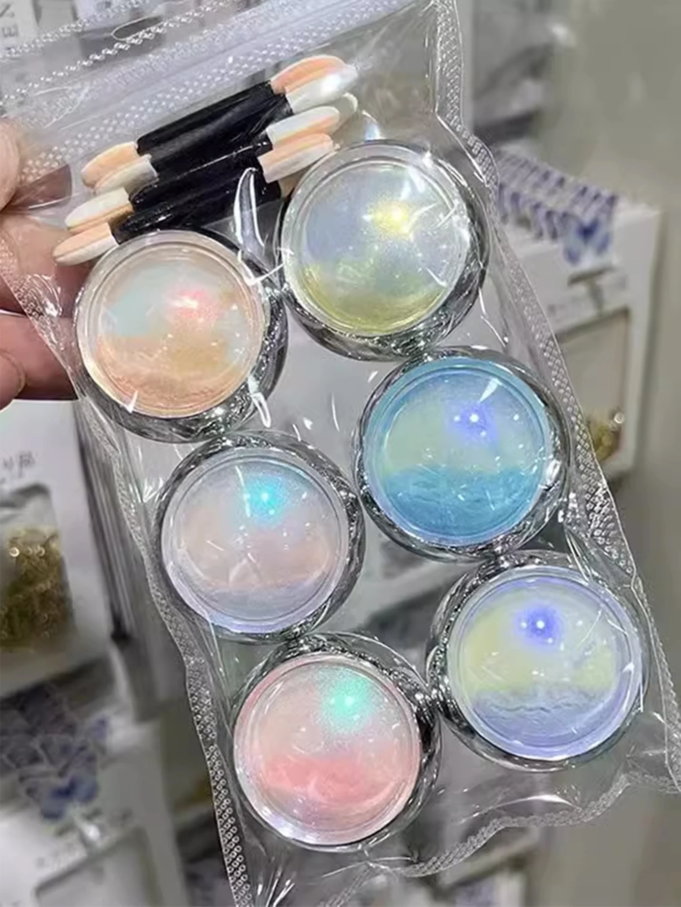 Pearl White Nails Glitter Dust Chrome Moonlight Rubbing on Powder Silver Shell Mirror Pigment Nail Art Supplies Decoration